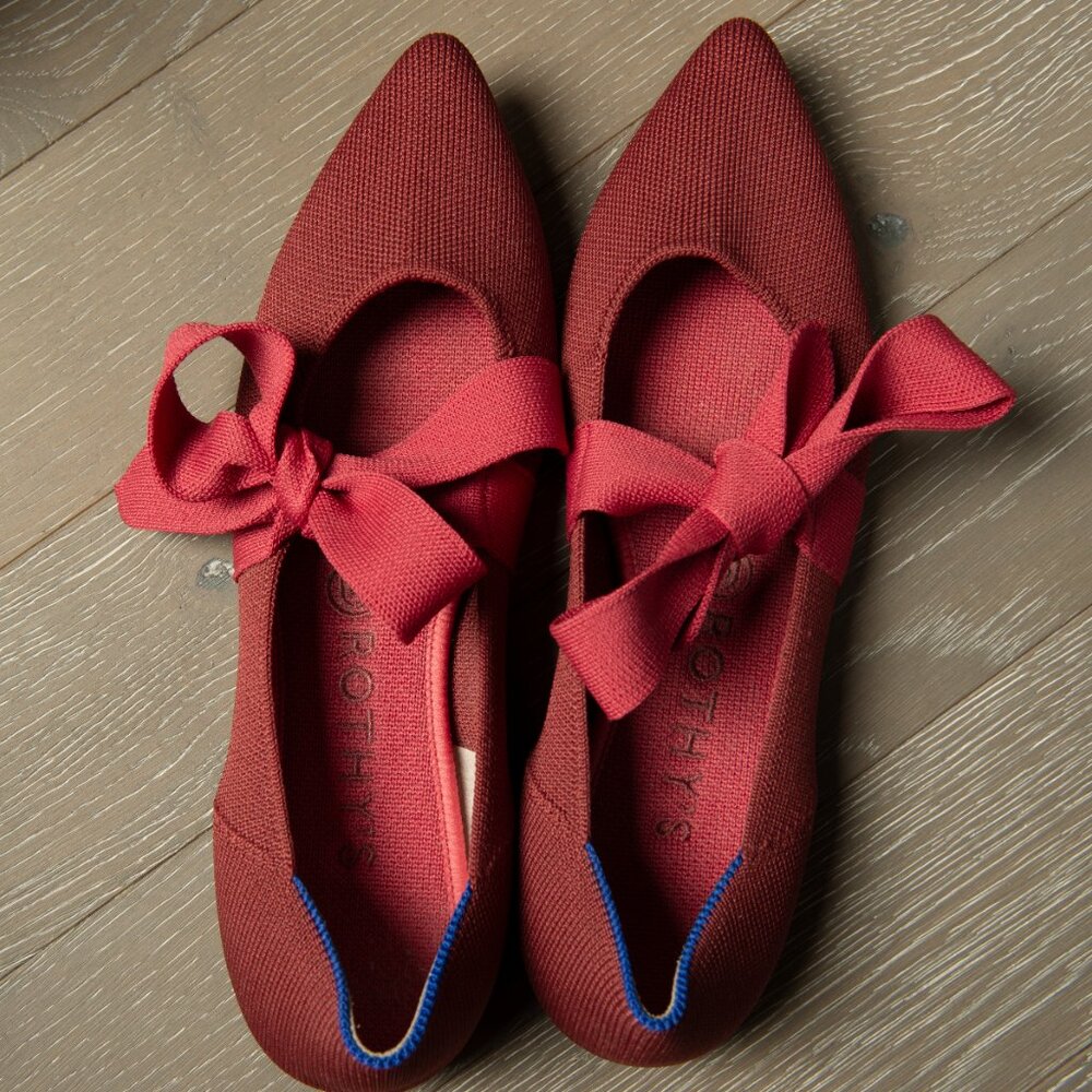 ROTHY’S Shoes Mary Jane Bow Tie Point Toe Flats Red US W8.5 - Picture 10 of 12